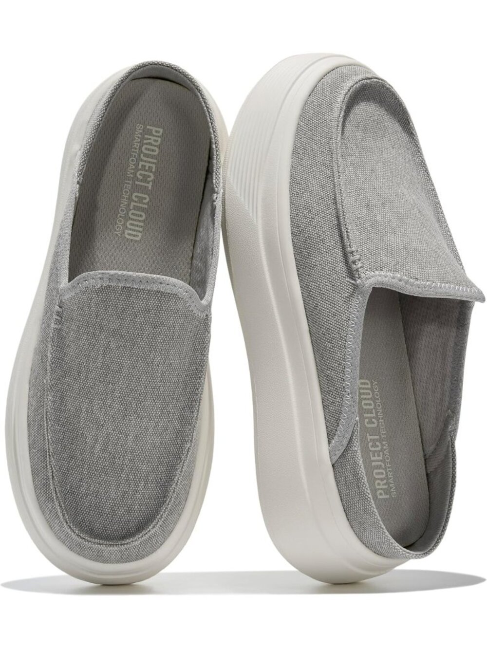 Women's Grey Canvas Rubber Sole Clogs & Mules Stylish Non-Slip Loafers Shoes